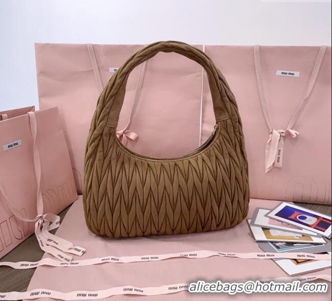 Best Quality Miu Miu Wander Matelasse Suede Hobo Bag 5BC183 Olive Green 2025