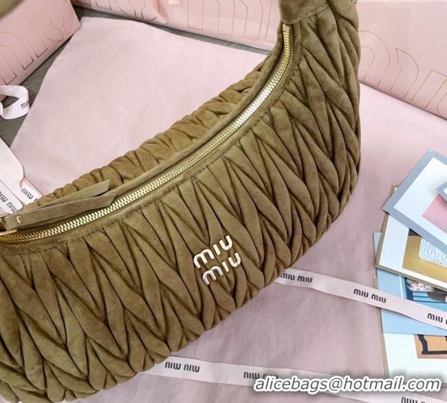 Best Quality Miu Miu Wander Matelasse Suede Hobo Bag 5BC183 Olive Green 2025