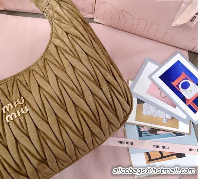 Best Quality Miu Miu Wander Matelasse Suede Hobo Bag 5BC183 Olive Green 2025
