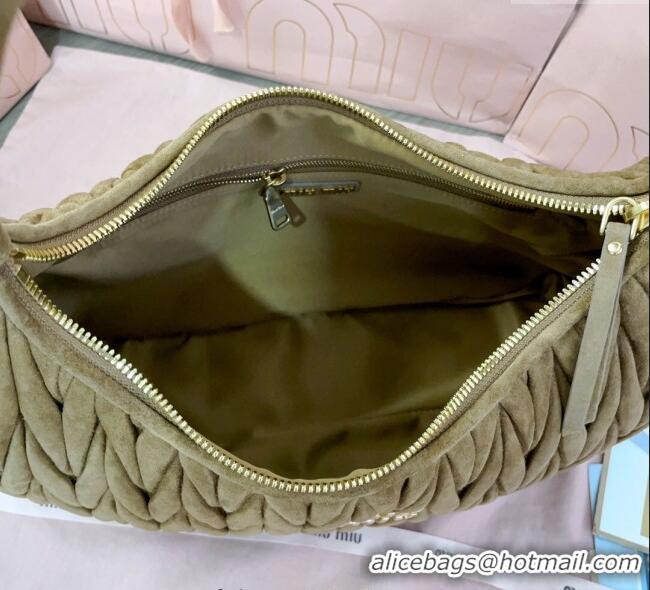 Best Quality Miu Miu Wander Matelasse Suede Hobo Bag 5BC183 Olive Green 2025