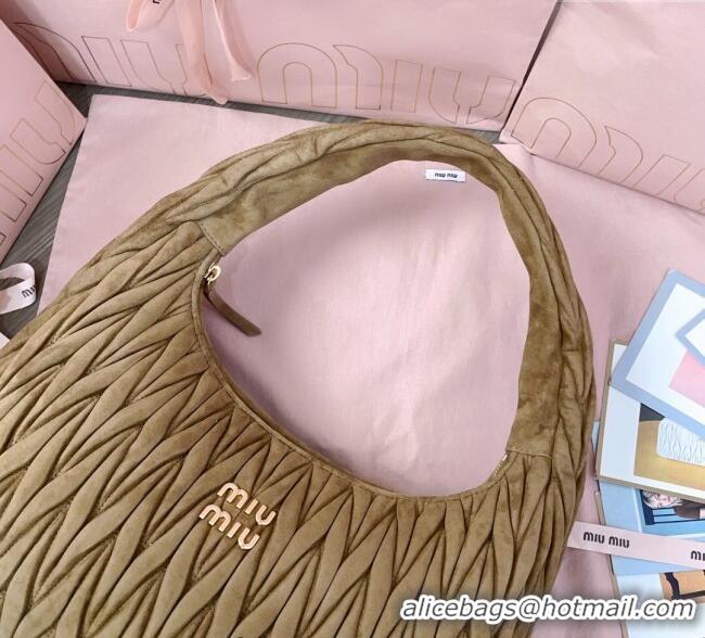 Best Quality Miu Miu Wander Matelasse Suede Hobo Bag 5BC183 Olive Green 2025