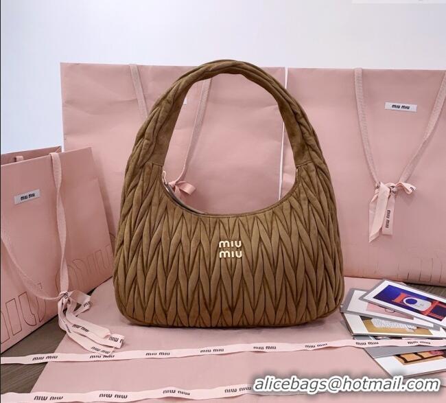 Best Quality Miu Miu Wander Matelasse Suede Hobo Bag 5BC183 Olive Green 2025