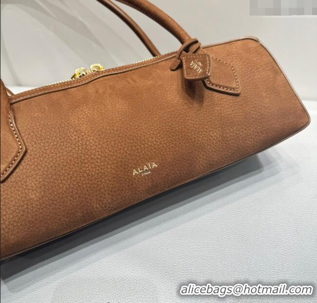 Top Quality Alaia Le Tecket Medium Long Shoulder bag in Nubuck Leather 0802 Brown 2025
