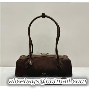 Original Cheap Alaia Le Tecket Medium Long Shoulder bag in Nubuck Leather 0802 Dark Coffee 2025