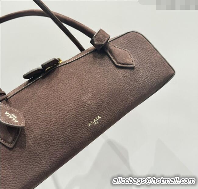 Original Cheap Alaia Le Tecket Medium Long Shoulder bag in Nubuck Leather 0802 Dark Coffee 2025