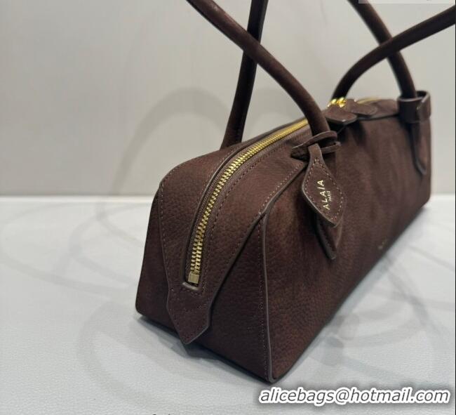 Original Cheap Alaia Le Tecket Medium Long Shoulder bag in Nubuck Leather 0802 Dark Coffee 2025