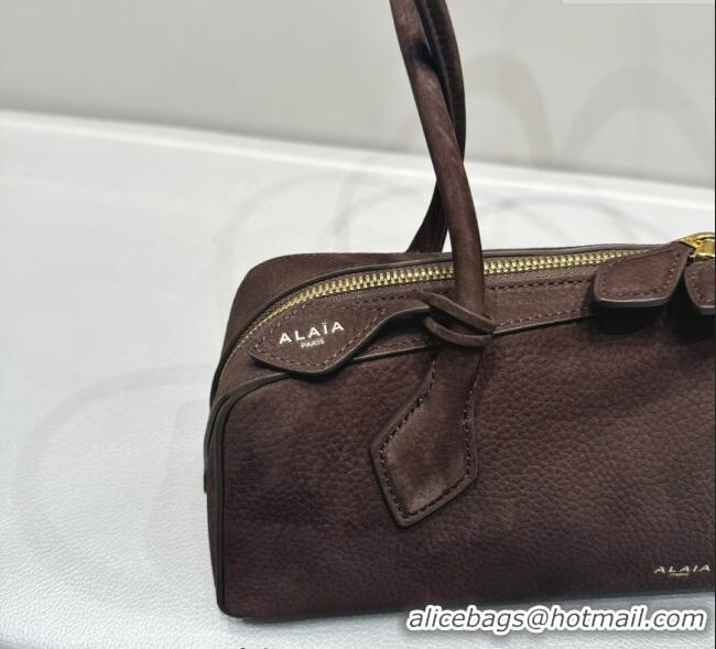 Original Cheap Alaia Le Tecket Medium Long Shoulder bag in Nubuck Leather 0802 Dark Coffee 2025