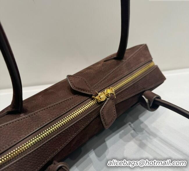 Original Cheap Alaia Le Tecket Medium Long Shoulder bag in Nubuck Leather 0802 Dark Coffee 2025