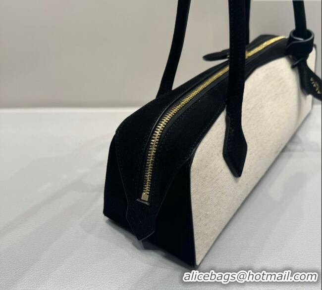 Classic Cheap Alaia Le Tecket Medium Long Shoulder bag in Canvas and Nubuck Leather 2064 Black 2025