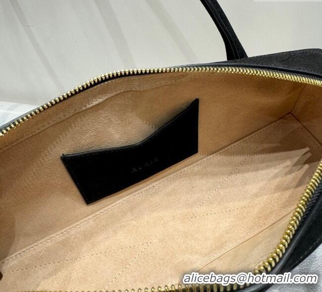 Classic Cheap Alaia Le Tecket Medium Long Shoulder bag in Canvas and Nubuck Leather 2064 Black 2025