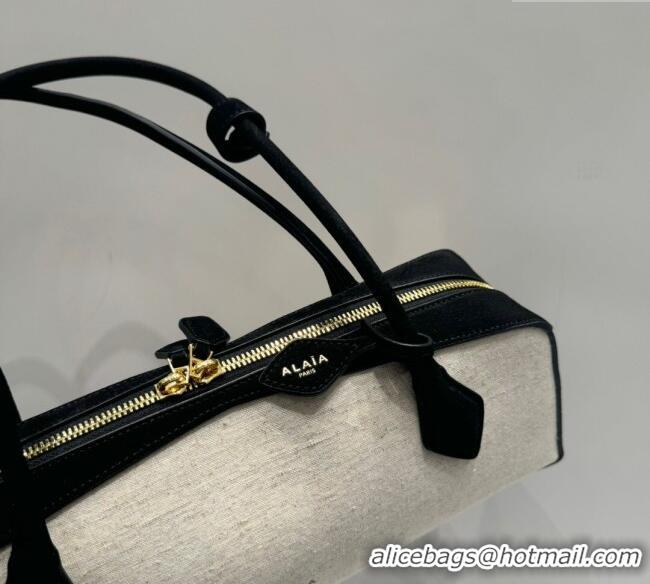 Classic Cheap Alaia Le Tecket Medium Long Shoulder bag in Canvas and Nubuck Leather 2064 Black 2025