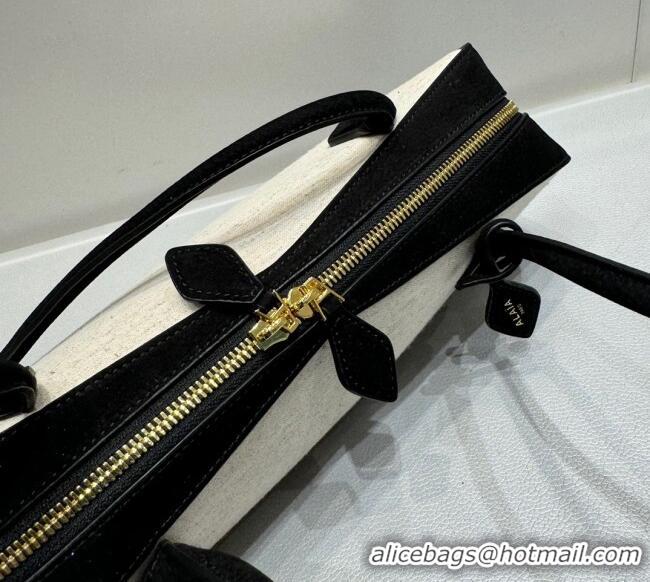 Classic Cheap Alaia Le Tecket Medium Long Shoulder bag in Canvas and Nubuck Leather 2064 Black 2025