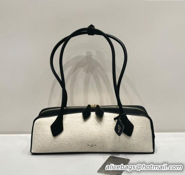 Classic Cheap Alaia Le Tecket Medium Long Shoulder bag in Canvas and Nubuck Leather 2064 Black 2025