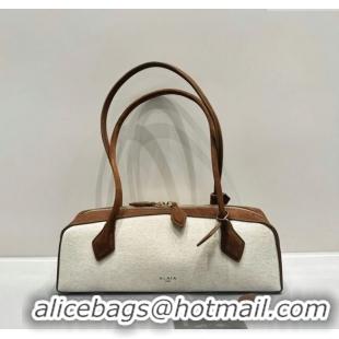 Shop Discount Alaia Le Tecket Medium Long Shoulder bag in Canvas and Nubuck Leather 2064 Brown 2025