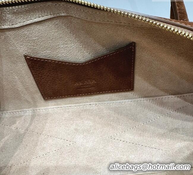 Shop Discount Alaia Le Tecket Medium Long Shoulder bag in Canvas and Nubuck Leather 2064 Brown 2025