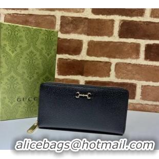 Inexpensive Gucci Horsebit Pig-Textured Leather Wallet 700484 Black 2023