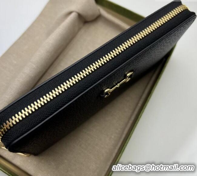 Inexpensive Gucci Horsebit Pig-Textured Leather Wallet 700484 Black 2023