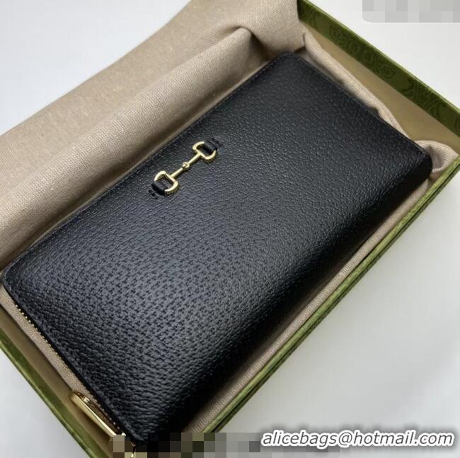 Inexpensive Gucci Horsebit Pig-Textured Leather Wallet 700484 Black 2023