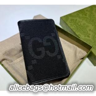 Top Grade Gucci Jumbo GG Canvas Card Case Wallet 739511 Black 2023