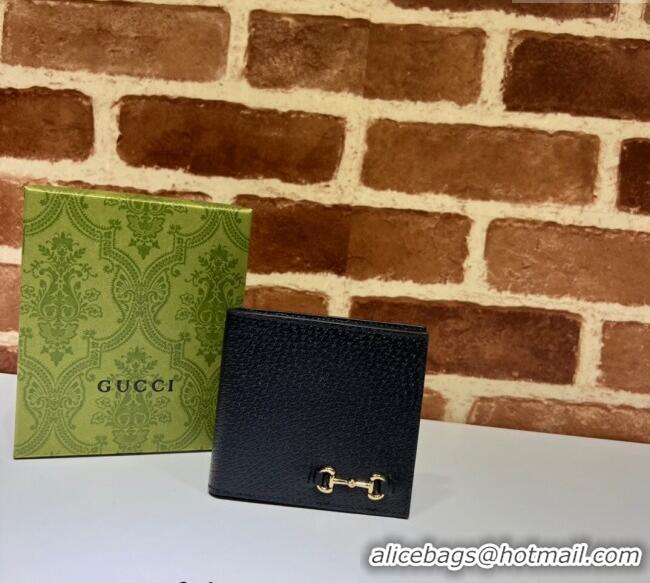 Good Taste Gucci Pig-Textured Leather Bi-fold Wallet with Horsebit 700462 Black 2023