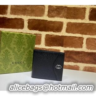 Top Design Gucci Pig-Textured Leather Bi-fold Wallet with Interlocking G 734997 Black 2023