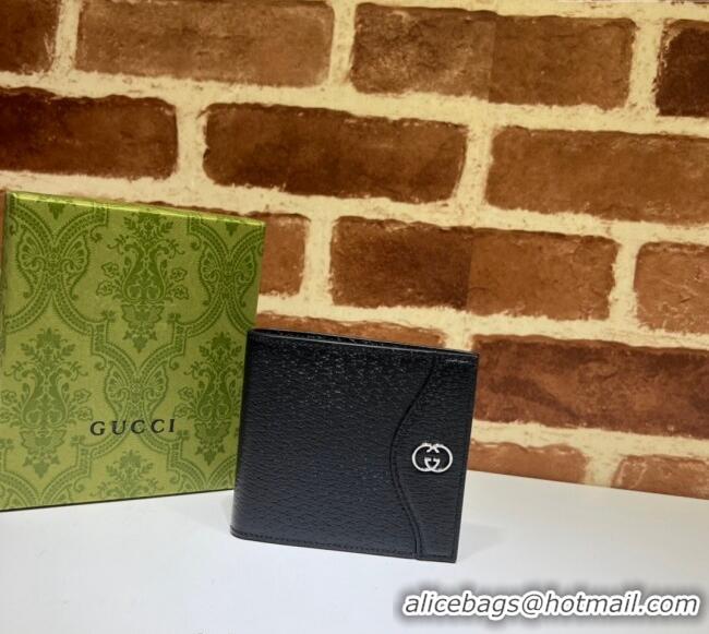 Top Design Gucci Pig-Textured Leather Bi-fold Wallet with Interlocking G 734997 Black 2023