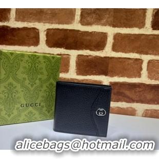 Low Cost Gucci Pig-Textured Leather Bi-fold Wallet with Interlocking G 734998 Black 2023