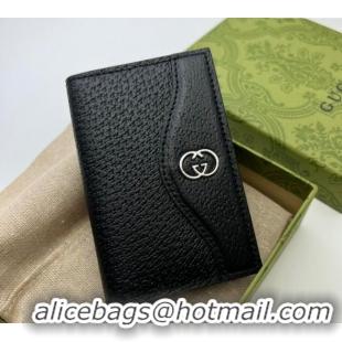 Top Quality Gucci Pig-Textured Leather Bi-fold Wallet with Interlocking G 735000 Black 2023