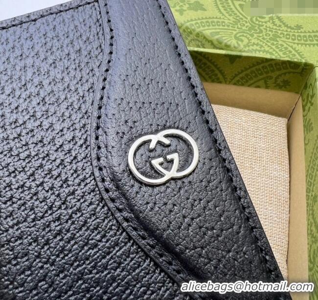Top Quality Gucci Pig-Textured Leather Bi-fold Wallet with Interlocking G 735000 Black 2023