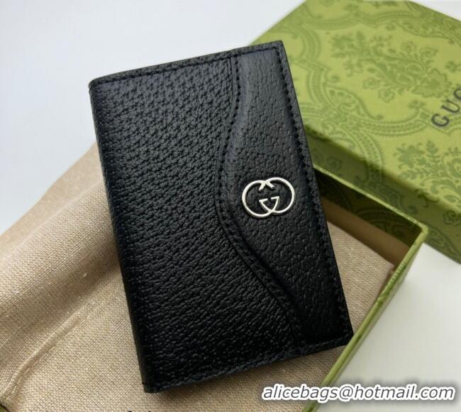 Top Quality Gucci Pig-Textured Leather Bi-fold Wallet with Interlocking G 735000 Black 2023