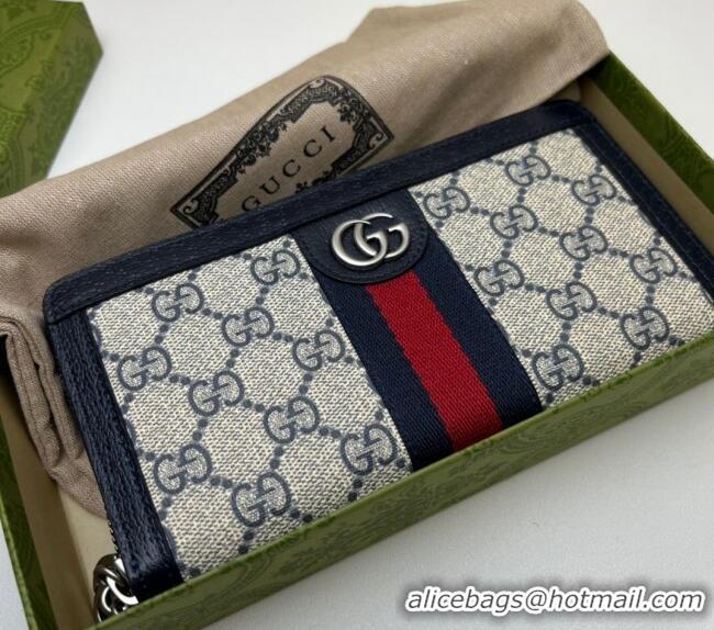 High Quality Gucci Ophidia GG Canvas zip around wallet 523154 Beige/Blue 2023