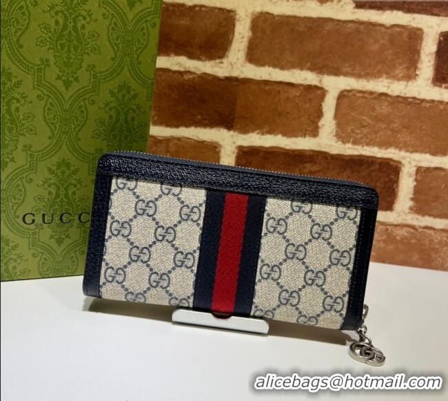 High Quality Gucci Ophidia GG Canvas zip around wallet 523154 Beige/Blue 2023