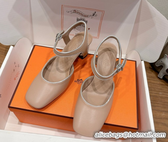 Stylish Hermes Kamilla Open Back Pumps 6cm with H Buckle Ligth Pink 2025 H251270