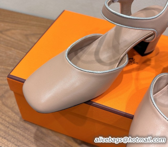 Stylish Hermes Kamilla Open Back Pumps 6cm with H Buckle Ligth Pink 2025 H251270