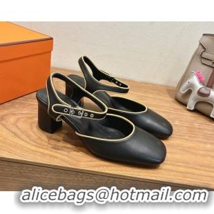 Sumptuous Hermes Kamilla Open Back Pumps 6cm with H Buckle Black 2025 H251270Sumptuous Hermes Kamilla Open Back Pumps 6c