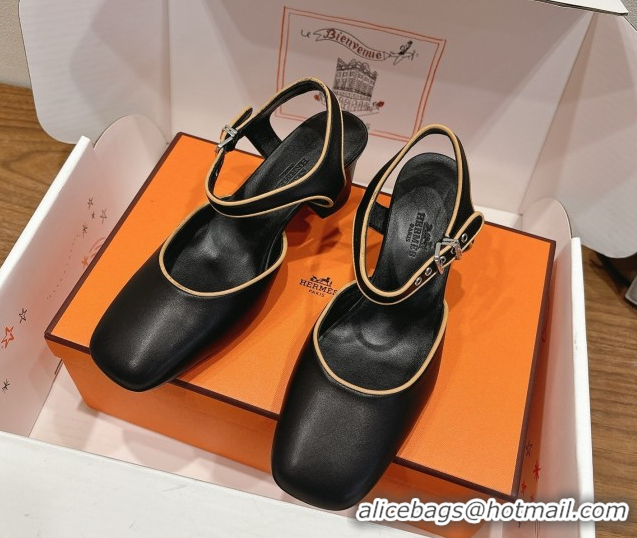 Sumptuous Hermes Kamilla Open Back Pumps 6cm with H Buckle Black 2025 H251270Sumptuous Hermes Kamilla Open Back Pumps 6c