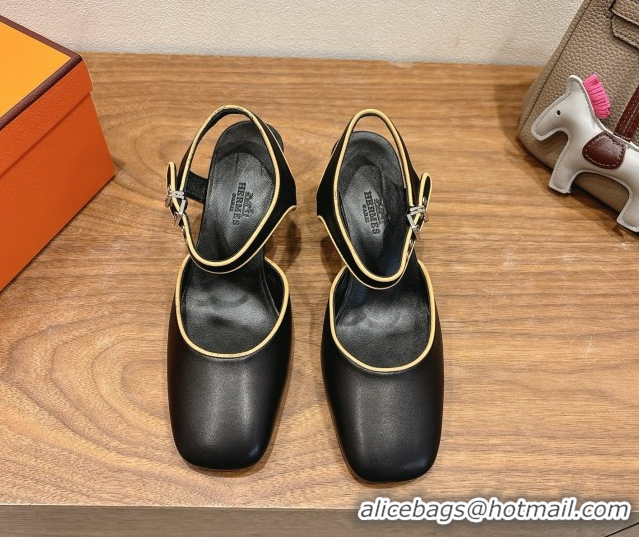 Sumptuous Hermes Kamilla Open Back Pumps 6cm with H Buckle Black 2025 H251270Sumptuous Hermes Kamilla Open Back Pumps 6c