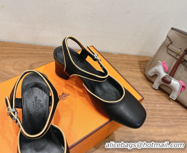 Sumptuous Hermes Kamilla Open Back Pumps 6cm with H Buckle Black 2025 H251270Sumptuous Hermes Kamilla Open Back Pumps 6c