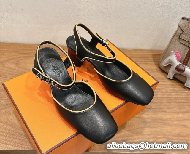 Sumptuous Hermes Kamilla Open Back Pumps 6cm with H Buckle Black 2025 H251270Sumptuous Hermes Kamilla Open Back Pumps 6c