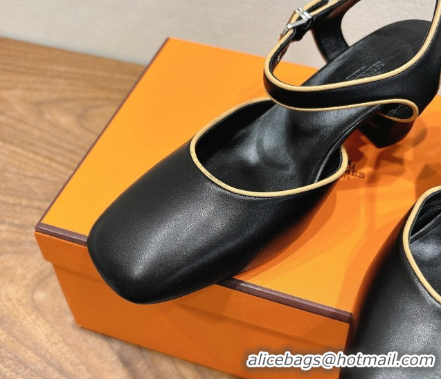 Sumptuous Hermes Kamilla Open Back Pumps 6cm with H Buckle Black 2025 H251270Sumptuous Hermes Kamilla Open Back Pumps 6c