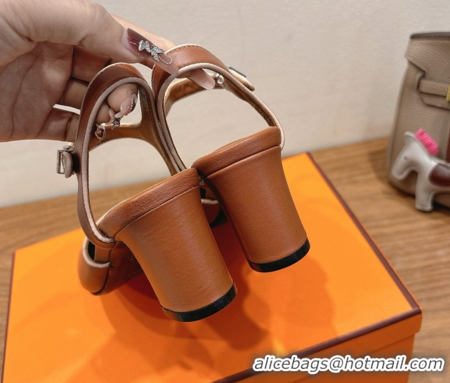 Perfect Hermes Kamilla Open Back Pumps 6cm with H Buckle Brown 2025 H251270