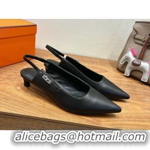 Modern Hermes Lover Slingback Pumps 4cm in Calfskin with Kelly Buckle Black 2025 H252121