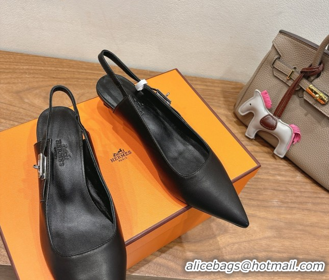 Modern Hermes Lover Slingback Pumps 4cm in Calfskin with Kelly Buckle Black 2025 H252121