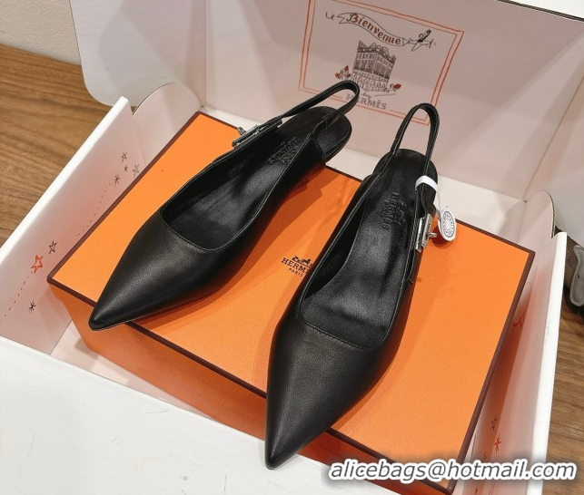 Modern Hermes Lover Slingback Pumps 4cm in Calfskin with Kelly Buckle Black 2025 H252121