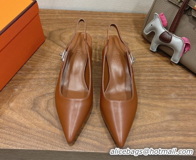 Good Looking Hermes Lover Slingback Pumps 4cm in Calfskin with Kelly Buckle Brown 2025 H252121