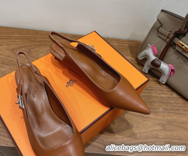 Good Looking Hermes Lover Slingback Pumps 4cm in Calfskin with Kelly Buckle Brown 2025 H252121
