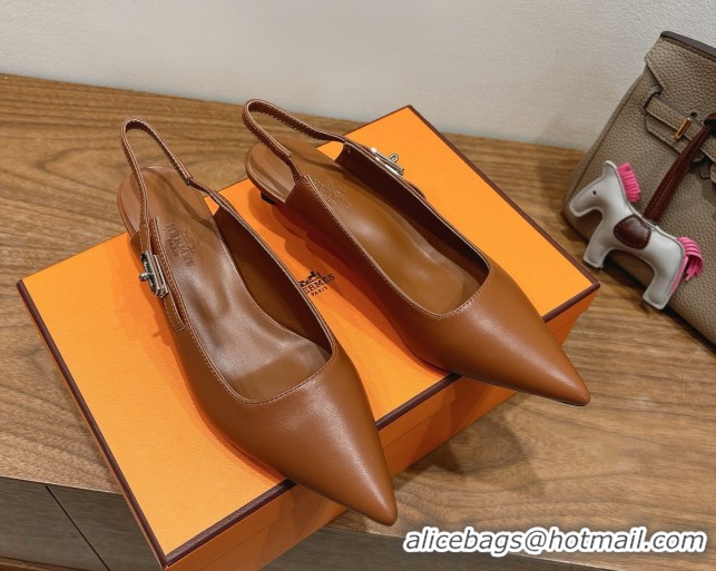 Good Looking Hermes Lover Slingback Pumps 4cm in Calfskin with Kelly Buckle Brown 2025 H252121