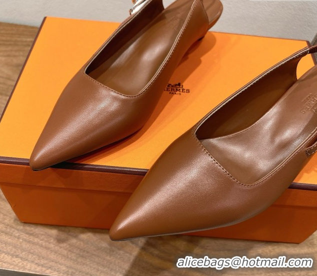 Good Looking Hermes Lover Slingback Pumps 4cm in Calfskin with Kelly Buckle Brown 2025 H252121