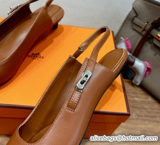 Good Looking Hermes Lover Slingback Pumps 4cm in Calfskin with Kelly Buckle Brown 2025 H252121
