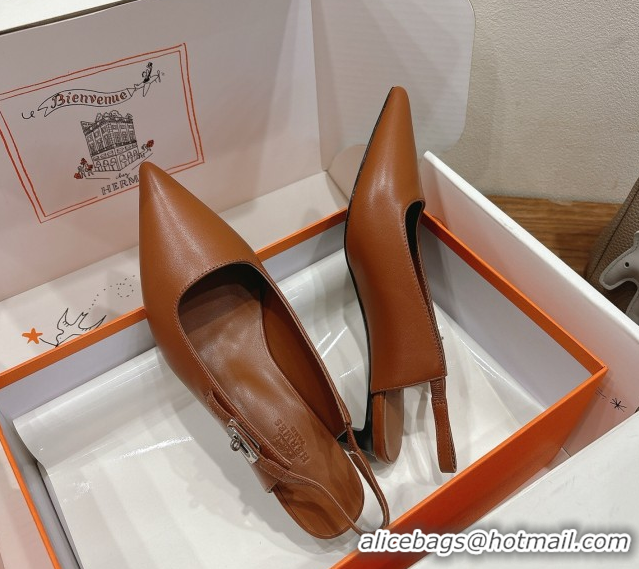 Good Looking Hermes Lover Slingback Pumps 4cm in Calfskin with Kelly Buckle Brown 2025 H252121